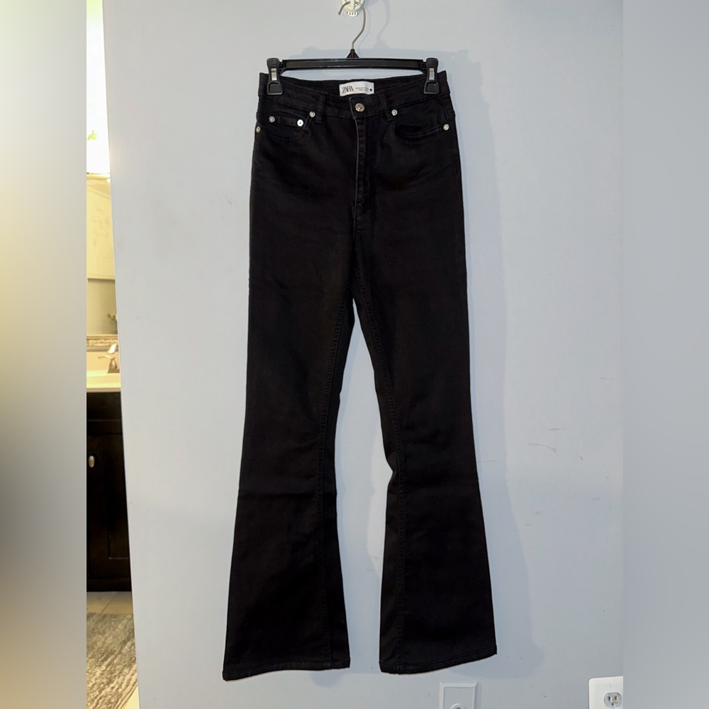 black high waisted flare leg zara jeans